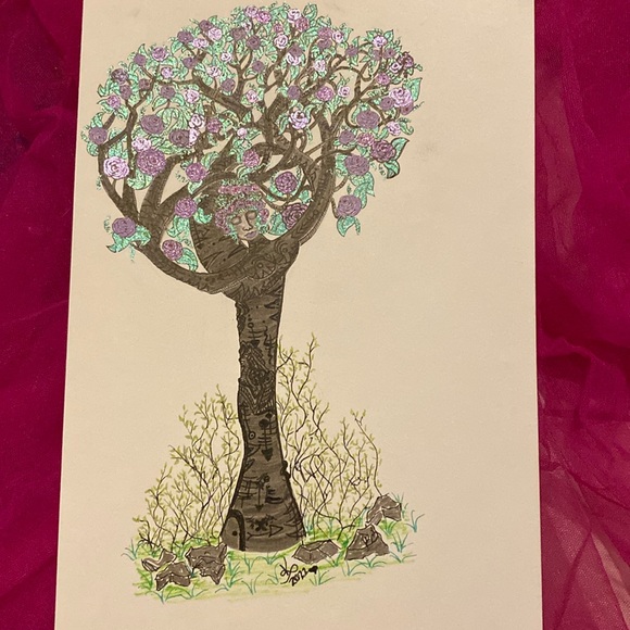 Unframed Original Art Drawing Graceful Pose Tree Lady in Ink, Marker, & Gel Pen - Picture 3 of 5